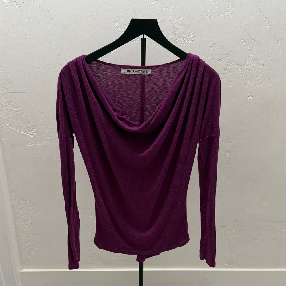 Michael Stars Purple Draped Long Sleeve Top One Size Soft Stretchy